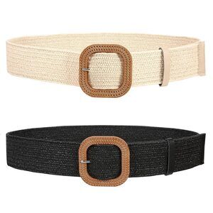 Straw Woven Belt Elastic Stretch Rattan Buckle Waist Belt Women Skinny Raffia🤓